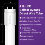 Feit Electric18-Watt 4 ft. T8/T12 G13 Type B Ballast Bypass Linear LED Tube Light Bulb, Selectable White 10-Pack (T4815/4CCT/B/LED/10)