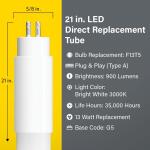 Feit Electric12-Watt 21 in. T5 G5 Type A Plug and Play Linear LED Tube Light Bulb, Bright White 3000K (T521/830/LED)