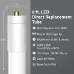 Feit Electric40-Watt 8 ft. T8 FA8 Single Pin Type A Plug and Play Linear LED Tube Light Bulb, Cool White 4000K 2-Pack (T96/840/LED/2)