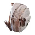 Guess Backpack Beige with Light Brown Logos Plain Fabric Design