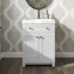 Glacier BayEverdean 25 in. W x 19 in. D x 34 in. H White Single Sink Freestanding Bath Vanity with White Cultured Marble Top