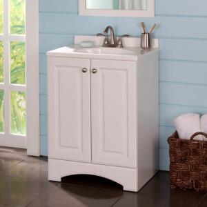 Glacier Bay Single Sink Freestanding Bath Vanity in white, A White Cultured Marble Top, 25 in. W x 19 in. D x 35 in. H