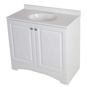 Glacier Bay37 in. W x 19 in. D x 35 in. H White Single Sink Freestanding Bath Vanity with White Cultured Marble Top