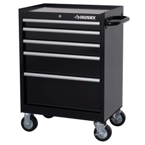 HuskyH27TR5BLK 27 in. W 5-Drawer Gloss Black Rolling Tool Cabinet