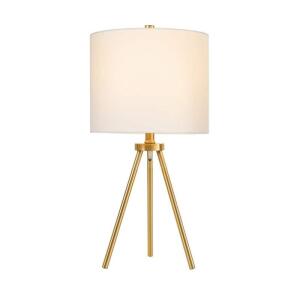 Hampton Bay 22-inch Quinby Gold Tripod Table Lamp with White Fabric Shade