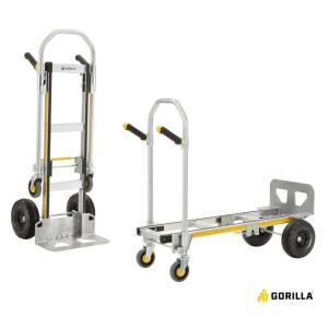 Gorilla1,000 lbs. Capacity Convertible All Aluminum Hand Truck with Multi-Grip Power Handle, Wide Load Toe Plate Technology (GHA2-10)