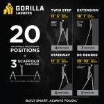 Gorilla Ladders18 ft Reach Aluminum Multi-Position Ladder with Tool Hangers, 300 lbs. Load Capacity, Type IA Duty Rating (GMPXA-18)