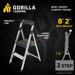 Gorilla Ladders 2-Step Aluminum Step Stool Ladder, 250 lbs. Type I Duty Rating (8ft. Reach Height) (GLA-2-2)