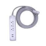 HDX15 ft. 14/3 Light Duty Indoor Braided Extension Cord with 2 USB-A and 3 Outlets, Grey/White (FSEX28)