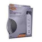 HDX15 ft. 14/3 Light Duty Indoor Braided Extension Cord with 2 USB-A and 3 Outlets, Grey/White (FSEX28)