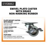 Everbilt 2 in. Swivel Plate Caster with Locking Brake, Gray Rubber Like TPR and Steel, 90 lb. Load Rating (4035245EB)