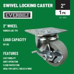 Everbilt 2 in. Swivel Plate Caster with Locking Brake, Gray Rubber Like TPR and Steel, 90 lb. Load Rating (4035245EB)