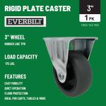 Everbilt 3 in. Rigid Plate Caster with Gray Rubber Like TPR and 175 lb. Load Rating (4037346EB)