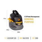 Stinger2.5 Gallon 1.75 Peak HP Small Shop Vac Wet Dry Vacuum with Filter Bag, Hose, Utility Nozzle and Car Nozzle Attachments (HD2025)