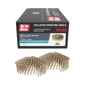 Grip-Rite1-1/4 in. x 0.120-Gauge 15° Smooth Shank Electrogalvanized Wire Collated Coil Roofing Nails 7,200 per Box (GRCR3DGAL)