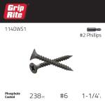 Grip-Rite#6 x 1-1/4 in. #2 Phillips Bugle Head Fine Thread Drywall Screws 1 lb. Box (114DWS1)