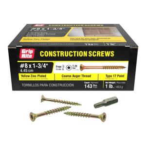 Grip-Rite#8 x 1-3/4 in. Star Drive Dual Flat Head Coarse Thread Construction Screws 1 lb. Box (134GCS1)