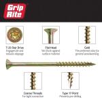 Grip-Rite#8 x 1-5/8 in. Star Drive Dual Flat Head Coarse Thread Construction Screws 1 lb. Box (158GCS1)