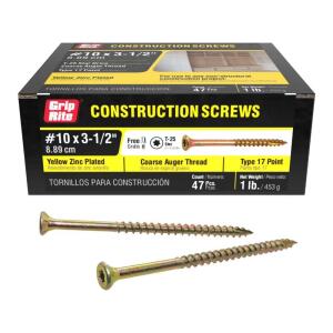 Grip-Rite#10 x 3-1/2 in. Star Drive Dual Flat Head Coarse Thread Construction Screws 1 lb. Box (312GCS1)