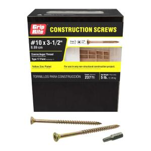 Grip-Rite#10 x 3-1/2 in. Star Drive Dual Flat Head Coarse Thread Construction Screws 5 lb. Box (312GCS5)