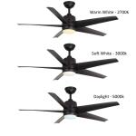 Hampton BayMena 54 in. White Color Changing Integrated LED Indoor/Outdoor Matte Black Ceiling Fan with Light Kit and Remote Control (99919)