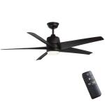 Hampton BayMena 54 in. White Color Changing Integrated LED Indoor/Outdoor Matte Black Ceiling Fan with Light Kit and Remote Control (99919)