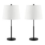 Hampton Bay 24.5 in. Warrington Table Lamp Set in Black with White Fabric Shades (Set of 2)