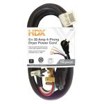 HDX 6 ft. 30 Amp 10/4 4-Prong Dryer Power Cord, Grey (HD#601-004)