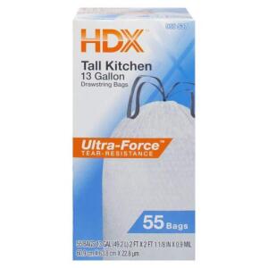 HDX 13 Gallon White Flex Tall Kitchen Trash Bags with Drawstring (55 Count) (HDX959537)