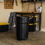 HDX 32 Gal. Black Outdoor Trash Can with Vented Design, Wheels, Domed Lid, Rounded Handles, and Reinforced Foothold (999-2432W)