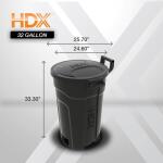 HDX 32 Gal. Black Outdoor Trash Can with Vented Design, Wheels, Domed Lid, Rounded Handles, and Reinforced Foothold (999-2432W)