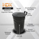 HDX 32 Gal. Black Outdoor Trash Can with Vented Design, Wheels, Domed Lid, Rounded Handles, and Reinforced Foothold (999-2432W)