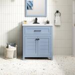 Home Decorators Collection (Assembled) Hanna 30 in. Single Sink Spruce Blue Bath Vanity with White Engineered Stone Top