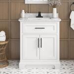 Home Decorators Collection(Assembled) Autumn 30 in. Single Sink Weathered Tan Bath Vanity with White Engineered Stone Top 