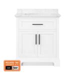 Home Decorators Collection (Assembled) Doveton 30 in. Single Sink Freestanding White Bath Vanity with White Engineered Marble Top