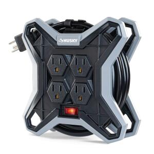 Husky15 ft. Extension Cord Reel with 4 Outlets, Black (HKS0415CR)