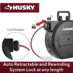 Husky50 ft. 14/3 Medium Duty 13-Amps Indoor Extension Cord Reel with Multiple Outlet Triple Tap End, Black (LTS-XP001)