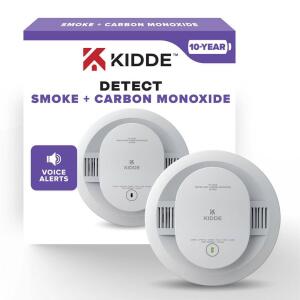 Kidde 10-Year Battery Powered Combination Smoke and Carbon Monoxide Detector with Alarm LED Warning Lights and Voice Alerts - White