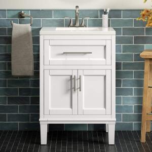 KOHLERChesil 24 in. W x 19.2 in. D x 36.1 in. H White Single Sink Freestanding Bath Vanity with Quartz Top