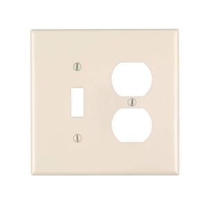 Leviton2-Gang Light Almond 1-Toggle / 1-Duplex Outlet/Receptacle Nylon Midway/Midsize Wall Plate (1-Pack) - R56-0PJ18-00T)