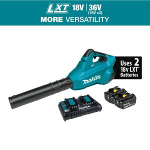 Makita(XBU02PT) 120 MPH 473 CFM 18-Volt X2 LXT (36-Volt) Lithium-Ion Brushless Cordless Leaf Blower Kit with 2 Batteries 5.0Ah and Charger