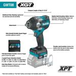 Makita40V max XGT Brushless Cordless 4-Speed Mid-Torque 1/2 in. Impact Wrench w/Detent Anvil (Tool Only) (GWT08Z)