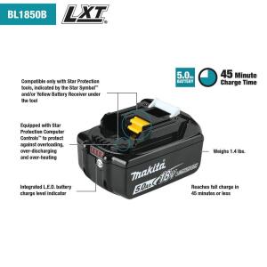 Makita18V LXT Lithium-Ion 5.0 Ah High Capacity Battery Pack with LED Charge Level Indicator (2-Pack)