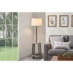 Hampton Bay 61.5 in. Fairford Standard End Table Floor Lamp with Faux Wood and Matte Black Finish, White Fabric Shade