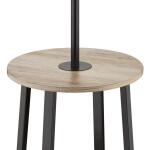 Hampton Bay 61.5 in. Fairford Standard End Table Floor Lamp with Faux Wood and Matte Black Finish, White Fabric Shade