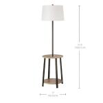 Hampton Bay 61.5 in. Fairford Standard End Table Floor Lamp with Faux Wood and Matte Black Finish, White Fabric Shade