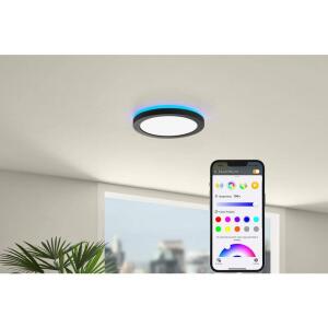 Commercial Electric12 in. LED Flush Mount Smart CCT and RGB Selectable Matte Black Finish with Night Light (LCN3002LM-01 MB)