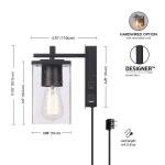 Globe ElectricBarrett 1-Light Matte Black Plug-In or Hardwire Wall Sconce with USB and USB-C Port, Seeded Glass Shade (65000004)