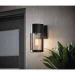 Hampton BayKempster 9.92 in. Modern 1-Light Matte Black Cylinder Outdoor Wall Light Sconce with Clear Glass (W2220-11)