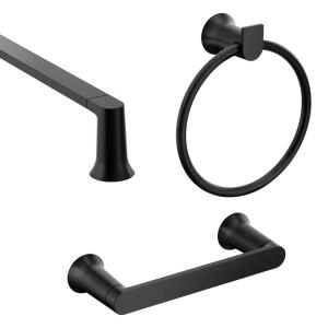 MOEN Excusive Genta 3-Piece Bath Hardware Set with 24 inch Towel Bar, Paper Holder and Towel Ring in Matte Black